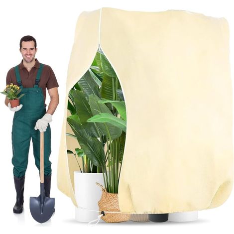 Schutzhülle Für Freilandpflanzen, 180 X 120 Cm, 70 G/m², Reißfest, Wiederverwendbar, Mit Reißverschluss, Beige, Geeignet Für Palmen Und Olivenbäume
