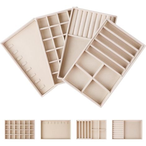 X Samt-schmucktablett 2415 Cm, Schmuckaufbewahrung Mit Schublade Für Damen, Aufbewahrung Für Halsketten, Schmuckkästchen, Ohrringständer, Beige Kette