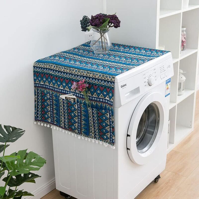 Schutzhülle, 130 X 55 Cm Kühlschrankabdeckung Mit Aufbewahrungstaschen, Staubschutzhülle Für Waschmaschine Und Eintürigen Kühlschrank (blaues Dreieck)