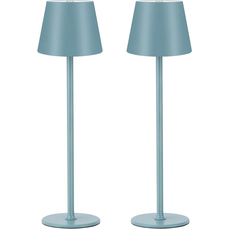 Set Mit 2 Dimmbaren, Kabellosen Und Wiederaufladbaren Led-tischlampen, Warmweiß (3000 K), Für Den Innen- Und Außenbereich, Mit Usb-c-anschluss, Eisensockel, Schutzart Ip54 (wasserdicht), Blau