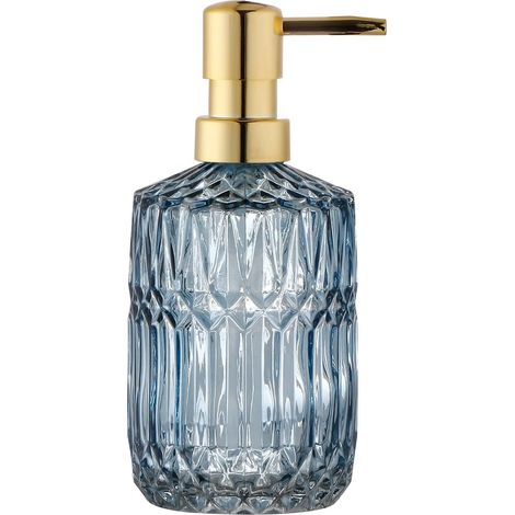 Seifenspender – Glasflasche – Nachfüllbar Für Spülmittel Und Shampoo – Kristallglas-design – Für Bad Und Küche – Blau – 500 Ml