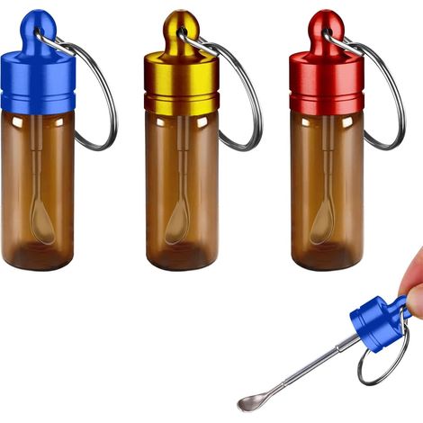 3er-set – Mini-glasflasche – Auslaufsicheres Gewürzglas – Tragbarer Behälter Mit Löffel Für Küche Und Reisen – Rot, Gold, Blau – 6 Cm