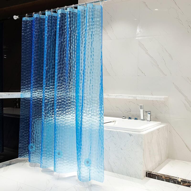 Transparenter Eva-duschvorhang – Blau – Wasserdichte Auskleidung – Mit 3 Magneten – Für Badezimmer – 90 Cm X 180 Cm