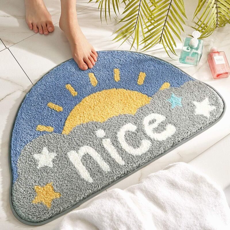 Kleine, Halbkreisförmige, Kühle, Rutschfeste, Saugfähige Badezimmermatte (happy Sunlight)
