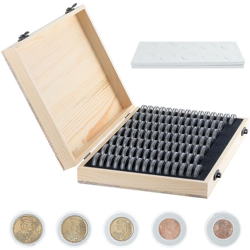 Crea – Münzaufbewahrungsbox Aus Holz – Fassungsvermögen: 100 Kappen – Schutz Vor Feuchtigkeit Und Staub – Abmessungen: 285 X 195 X 45 Mm