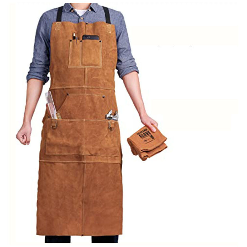 Crea – Feuerfeste Schweißerschürze Aus Leder Mit 6 Taschen – Hitzebeständig – Verstellbar Von M Bis Xxl – Vollständiger Schutz Für Schmiede Und Maschinisten