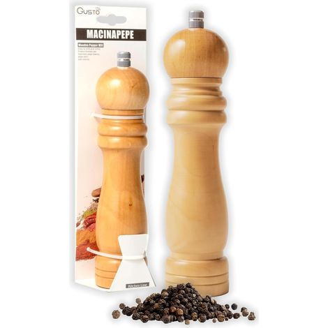 Pfeffermühle – Gewürzmühle – Verstellbare Manuelle Mühle Für Salz Und Chilipfeffer – Für Küche Und Esstisch – Naturholz – 18 X 6 Cm