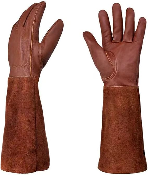 Gartenhandschuhe, Damen/herren – Durchstichfeste Handschuhe, Lange Unterarmschutzhandschuhe, Schere, Braun