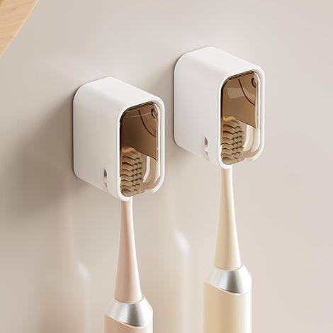 Set Mit 2 Wandmontierten Zahnbürstenhaltern, Selbstklebend, Kein Bohren Erforderlich, Staubschutzhülle, Abs, Badezimmer