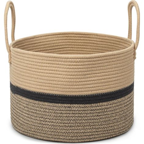 Wäschekorb, 32 L, Gewebte Baumwolle, 2 Griffe, Ø 40 X H 25 Cm, Zur Aufbewahrung Von Spielzeug, Kleidung Und Haushaltsgegenständen