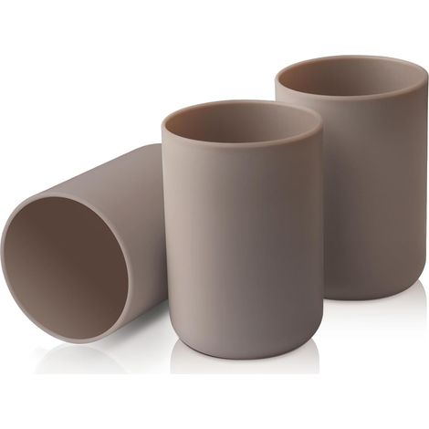 3er-set Becher, Lebensmittelechter Kunststoff, Glatter Rand, Braune Farbe, Fürs Badezimmer