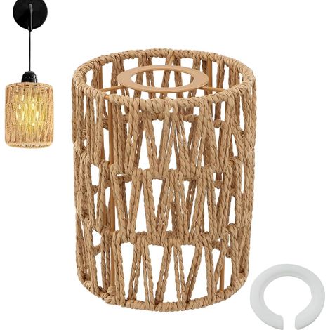 Lampenschirm Aus Rattan, Adapterring, Papierdraht, Metall, Boho-stil, Für E27 Und E14