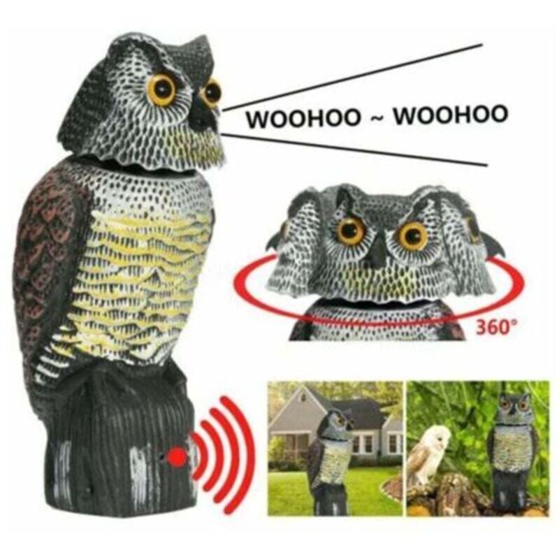 Realistische Vogelscheuche Mit Drehbarem Kopf, Geräuschen, Eulenmotiv, Insektenschutz, Ideal Für Gärten Und Terrassen.