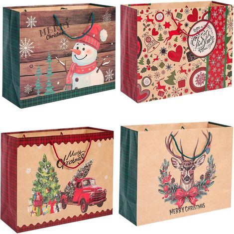 8-teiliges Weihnachtsgeschenktüten-set, 51 Cm X 38 Cm X 18 Cm Große Jumbo-kraftpapiertüten, Geschenktüten Mit Weihnachtsmotiv, Bonbonboxen Mit Henkeln Für Die Verpackung Von Großen Weihnachtsgeschenke