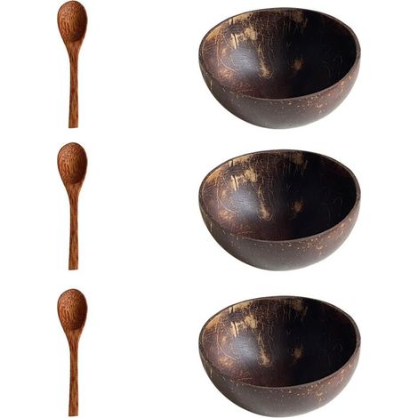 Kokosnussschalen-set (3-teilig), Smoothie-schale, Plastikfreie Schalen Mit Löffeln, Ideal Als Müslischale, Vegane Schale Oder Smoothie-schale