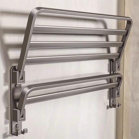 40 Cm Klappbarer, Wandmontierter Handtuchhalter – Rostbeständiges Aluminium – 2 Stangen Und Haken – Ideal Für Kleine Räume