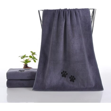 Saugfähiges Mikrofaserhandtuch Für Hunde Und Katzen, Dunkelgrau Mit Gestickten Pfoten, Schnelltrocknend Und Weich Zum Fell