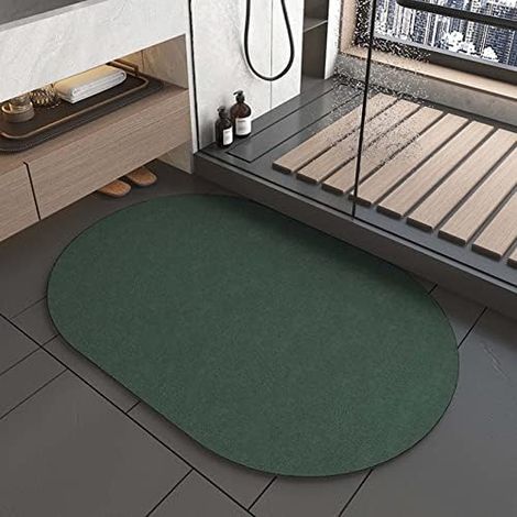 Schnelltrocknende Kieselgur-badematte, Ovale Küchenmatte (50 X 80 Cm), Dunkelgrün