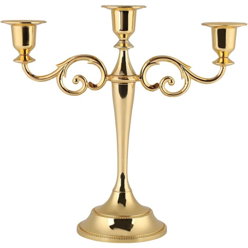 Dreiarmiger Kerzenständer Aus Metall, Europäischer Stil, Kandelaber Für Den Esstisch, Romantisches Abendessen Bei Kerzenschein, Dekoration Für Zuhause Und Hochzeiten (gold) - Fei Yu