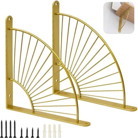 Set Aus Zwei Goldfarbenen, Geschwungenen Regalträgern, Metallwandträger Für Esszimmer, Dreieckig (gold)