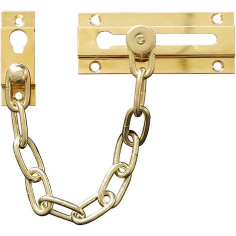 - Sicherheitskette - Diebstahlsicherung - Reines Messing - Einbruch- Und Kinderschutz - Teilweise Zu Öffnen - Gold - 10 X 5 Cm