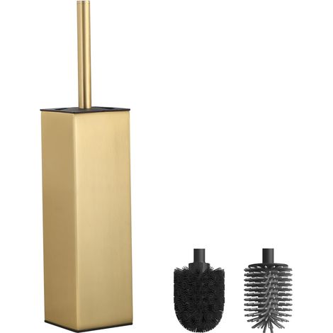 - Wc-bürste - Metallhalter - Austauschbare Bürstenköpfe - Rostfreies Aluminium - Für Badezimmer - Gold - 40 X 10 X 10 Cm