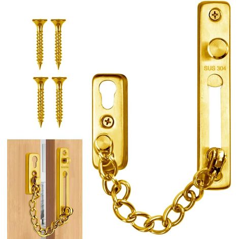 - Sicherheitskette - Türbegrenzer - Edelstahl 304 - Innensicherung Für Eingangstüren - Gold - 16,3 X 2,2 Cm