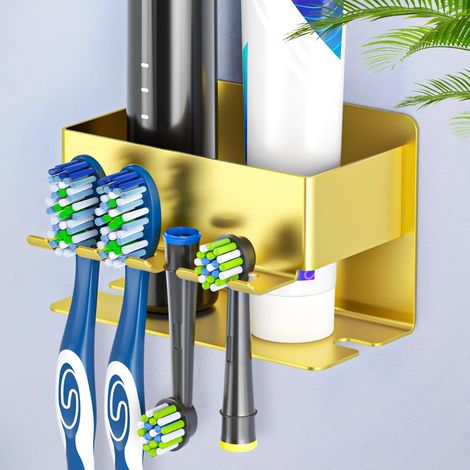 - Zahnbürstenhalter - Elektrischer Zahnbürstenhalter - Badezimmeraufbewahrung Mit Klebefläche - Modernes Und Korrosionsbeständiges Design Für Zahnpasta Und Rasierer - Gold - 8 X 5 Cm