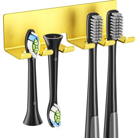 Zahnbürstenhalter – Wandmontage – Klebemontage Ohne Bohren – Edelstahl – Fürs Badezimmer – Gold – 12 X 8 Cm
