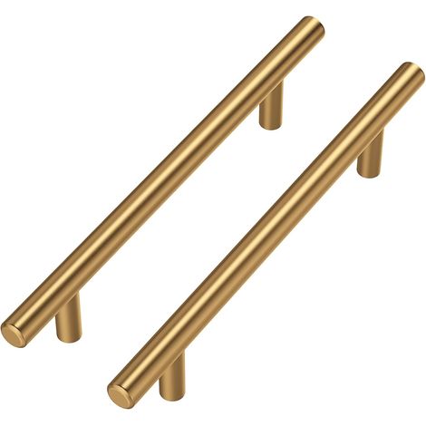 10er-set Möbelgriffe – Schubladengriffe – Gebürsteter Edelstahl Mit Goldfinish Für Küche, Bad, Schlafzimmer, 128 Mm