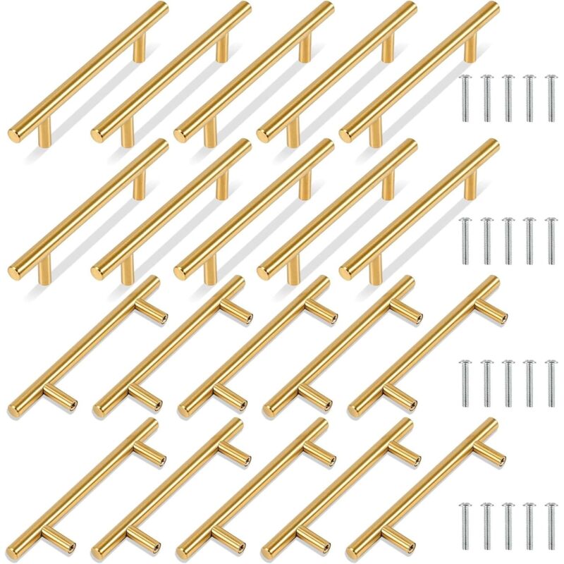 Set Mit 20 Küchenschrankgriffen Aus Edelstahl, Küchenmöbelgriffe, 96 Mm Lochabstand, Goldfarben