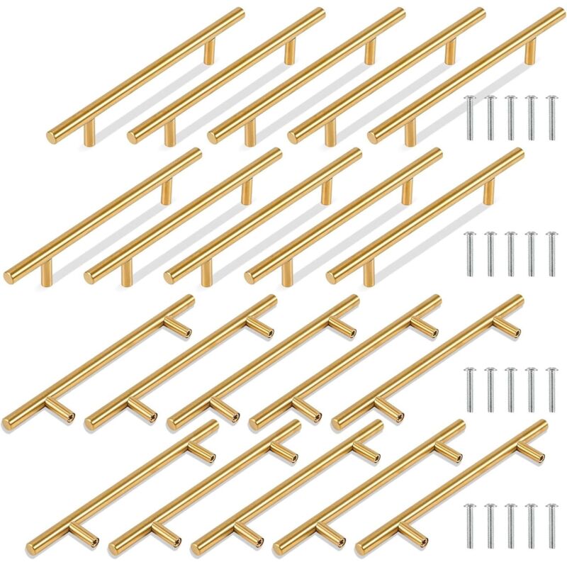 Set Mit 20 Küchenschrankgriffen Aus Edelstahl, Küchenmöbelgriffe, 128 Mm Lochabstand, Goldfarben