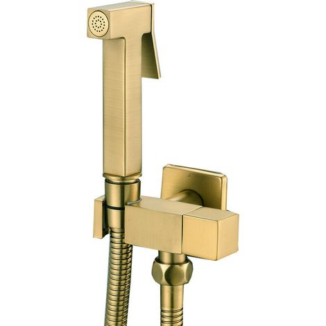 Quadratisches, Wandmontiertes Duschset Aus Verchromtem Messing Für Bidet (gebürstetes Gold) Zvd