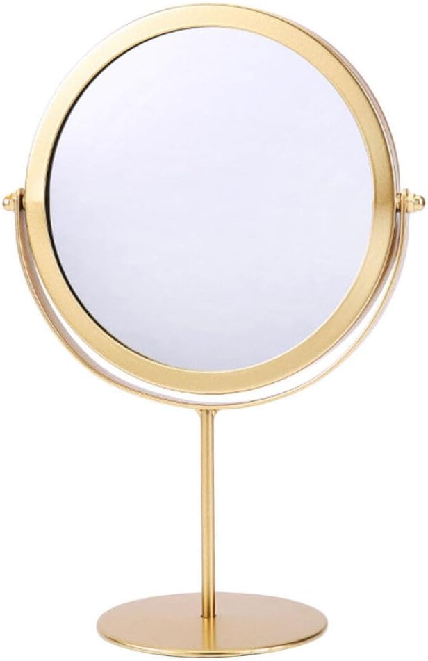 Tischspiegel, Kosmetikspiegel, Standspiegel, Frei Verstellbarer Winkel, Runder Fuß (gold)
