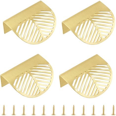 Set Mit 4 Massiven Messing-möbelgriffen, Goldblattförmigen Griffen, Schubladenknöpfen Für Türen, Küchenschubladen, Kommoden, Schränke