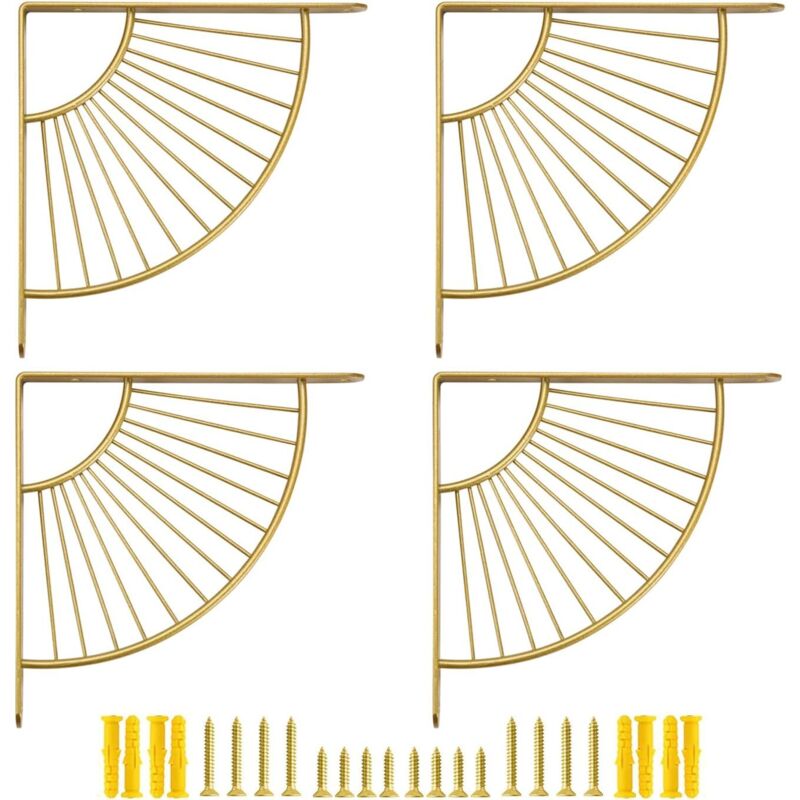 Set Mit 4 Kleinen, Dekorativen Messinghalterungen Für Wandregale, Vergoldet, 20 Cm, Zur Wanddekoration