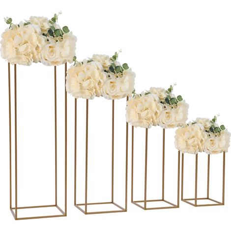 Set Mit 4 Metall-blumenständern In Verschiedenen Höhen: 15,7 Cm / 23,62 Cm / 31,49 Cm / 39,37 Cm. Goldfarben. Für Hochzeiten, Partys Und Als Dekoration Für Zuhause.