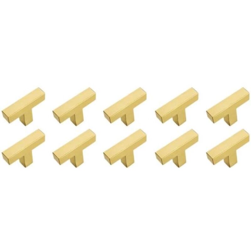 Set Mit 10 Quadratischen, Einlochigen, 50 Mm Langen Küchenschrankgriffen Aus Edelstahl, Gebürstetes Gold