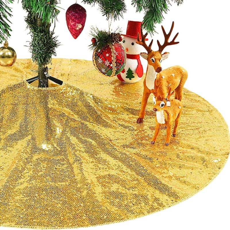Weihnachtsbaumdecke, 122 Cm Durchmesser, Weihnachtsbaumfußschürze, Weihnachtsbaumschmuck, Innendekoration (gold)