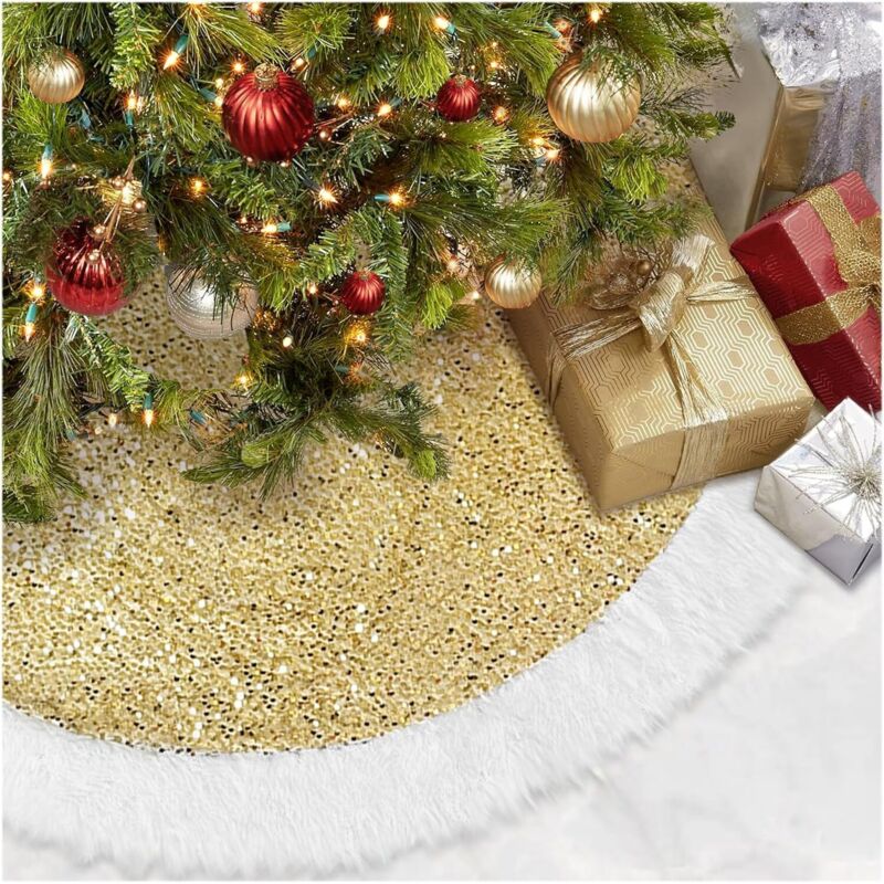 Weihnachtsbaumdecke, Goldene Pailletten, Geeignet Für Weihnachtsdekorationen, Durchmesser 122 Cm