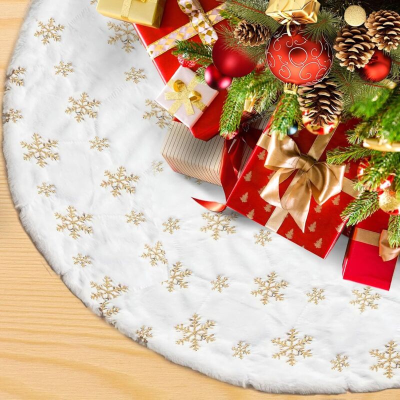 Weihnachtsbaumdecke, Weihnachtsbaumuntersetzer, Weihnachtsbaummatte, Geeignet Zur Dekoration, Goldene Schneeflocken, 60 Cm