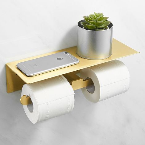Doppelrollenhalter Aus Aluminiumlegierung, Kein Bohren Erforderlich, Matte Oberfläche, Inklusive Handyhalterung (gold).