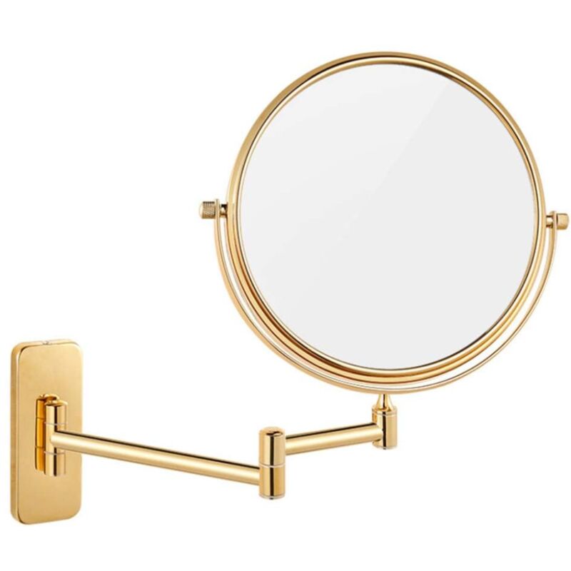 Wandmontierter Kosmetikspiegel Mit 10-facher Vergrößerung, 360° Schwenkbarem Auszug, Goldfarbener Oberfläche, 15 Cm Durchmesser