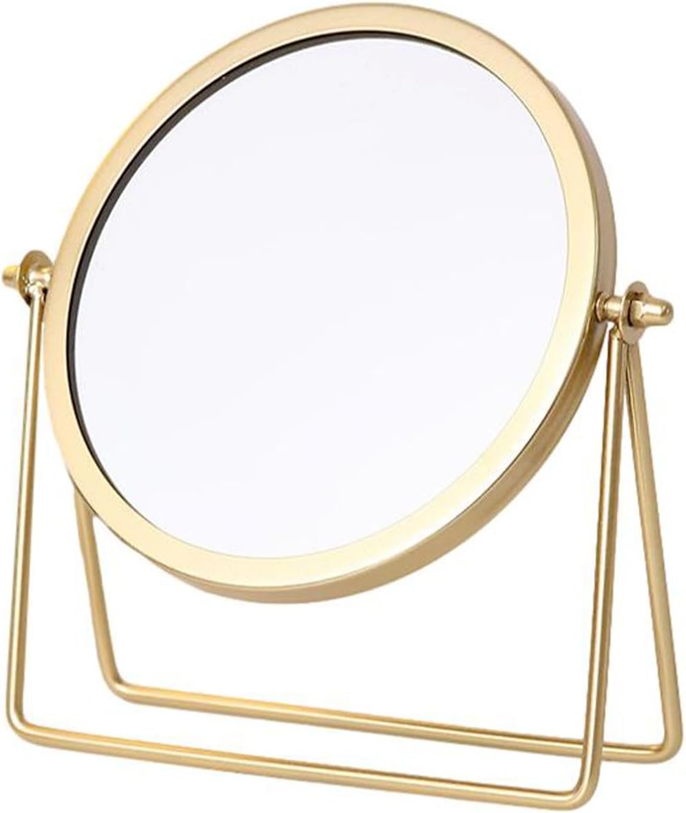 Spiegel, Schminkspiegel, Standspiegel, Tischspiegel, Rund, 360° Drehbar, Rahmendesign (gold)