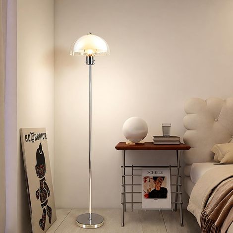 Retro-pilz-stehlampe Mit Zwei Glasschirmen, Stehlampe Mit Fußschalter, Hohe Lampe Für Wohnzimmer, Schlafzimmer Und Homeoffice, Leselampe