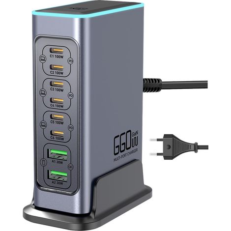 660w Usb-c Ladegerät - 8 Anschlüsse - Schnellladestation Mit 6 Usb-c Anschlüssen + 2 Usb-a Anschlüssen - Für Macbook Pro/air, Ipad/iphone 15 Pro Usw.