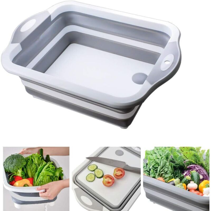 3-in-1 Faltbares Schneidebrett, Multifunktionskorb, Abtropfkorb Für Küche, Reisen Und Camping (grau) - Fei Yu
