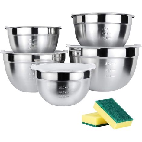 18/10 Edelstahl-schüsseln, 5er-set Mit Deckeln, Suppenschüsseln, Salatschüsseln, Müslischalen, Dessertschalen, Snackschalen, Eisschalen, Rührschüsseln - Fei Yu