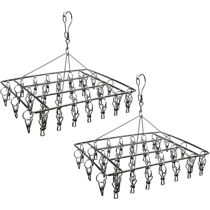 Socken-trockenständer Aus Edelstahl Mit 36 Robusten Kleiderhaken Mit 360° Drehbarem Haken Und Windfestem Haken Für Socken, Bhs Und Unterwäsche (2er-pack) - F