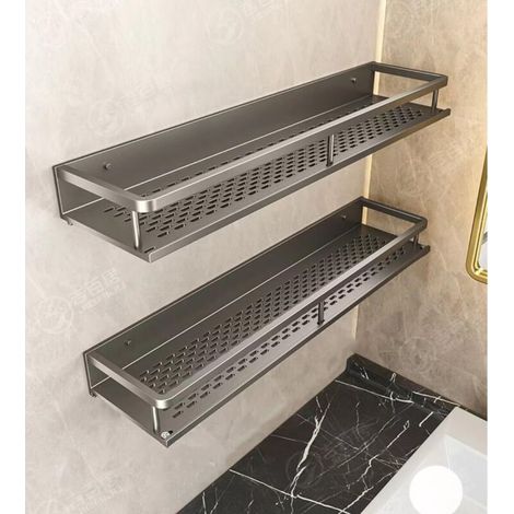 Cspartv 30x12x4 Cm Graues 2-teiliges Wandgewürzregal Aus Aluminium – Küchenregal, Kein Bohren Erforderlich – Hängendes Gewürzregal